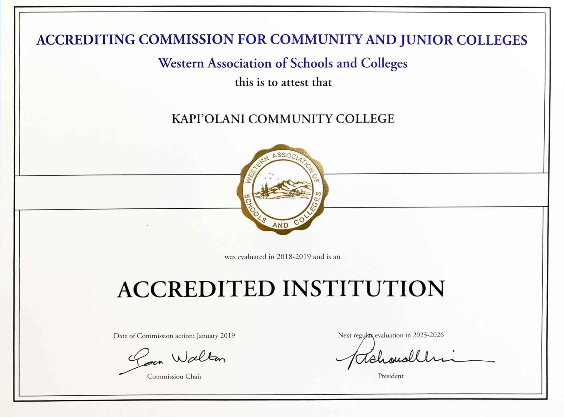 ACCJC_2018-2019 ACCJC Certificate
