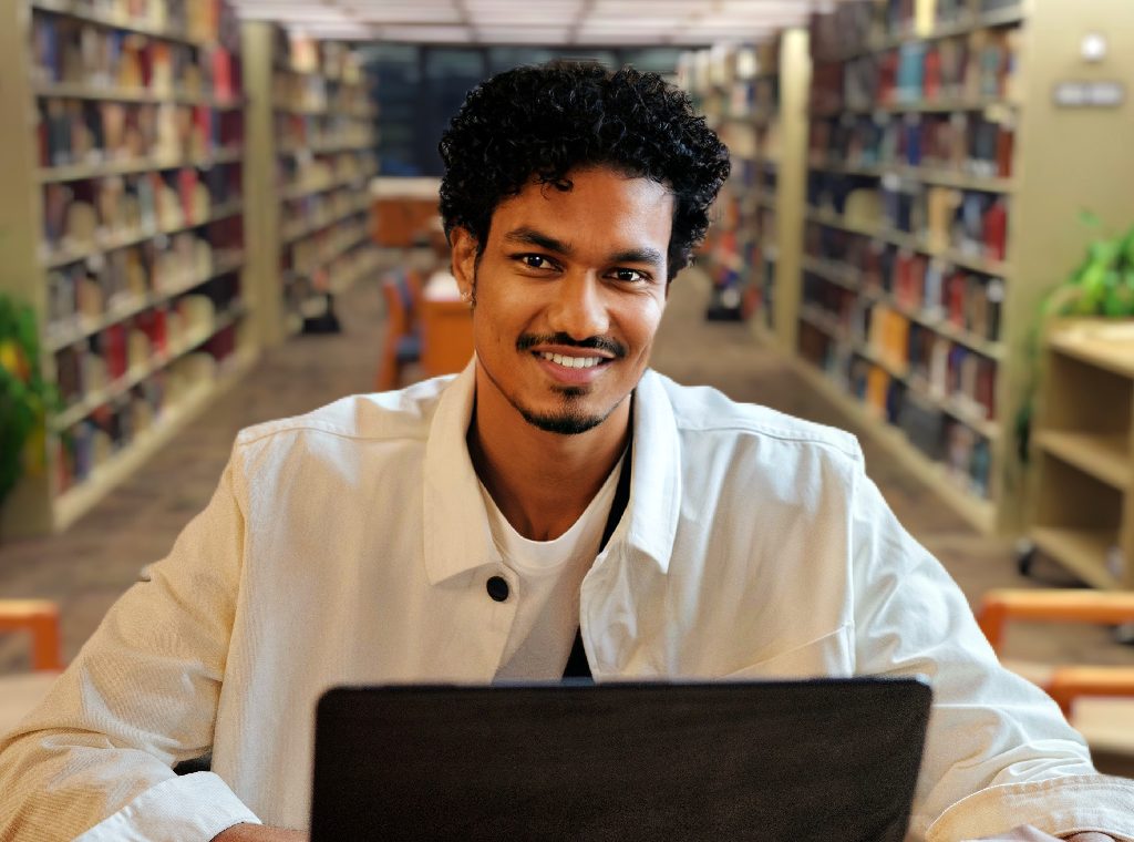 Male student in library