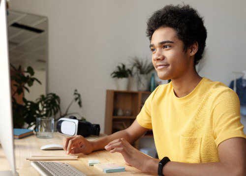 Male student at computer